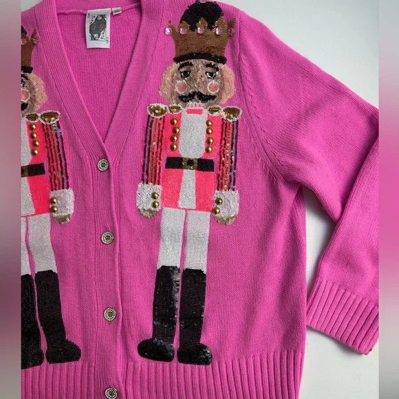 Queen of Sparkles Pink Nutcracker Sweater Cardigan Size XS - Picture 9 of 13